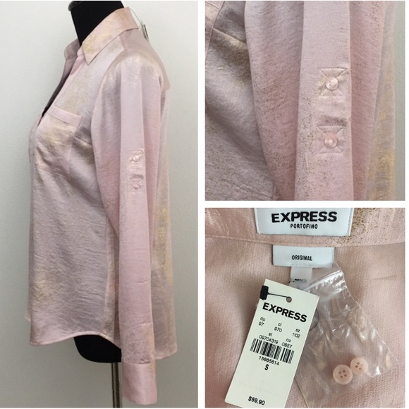 Express | Blush & Gold V-Neck Blouse - Picture 8 of 8